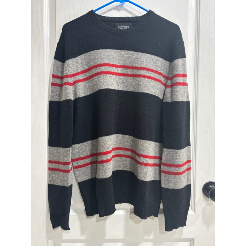 Express Lambs Wool Crewneck Striped Sweater Mens Large